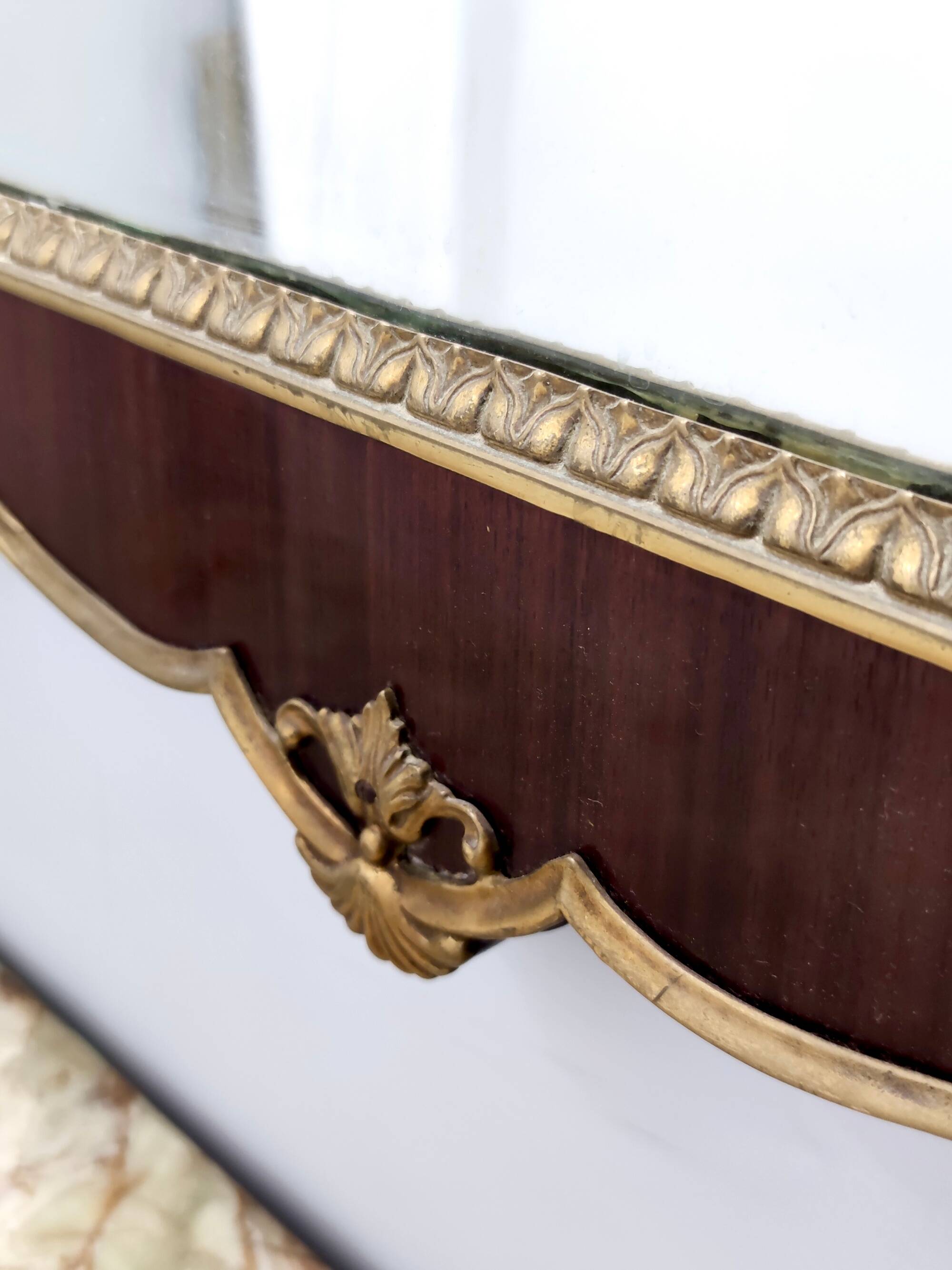 Wall Mirror with Ebonized Beech Frame and Cast Brass Details, Italy