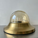 Vintage  Midcentury wall ceiling light in  Brass amber colored glass