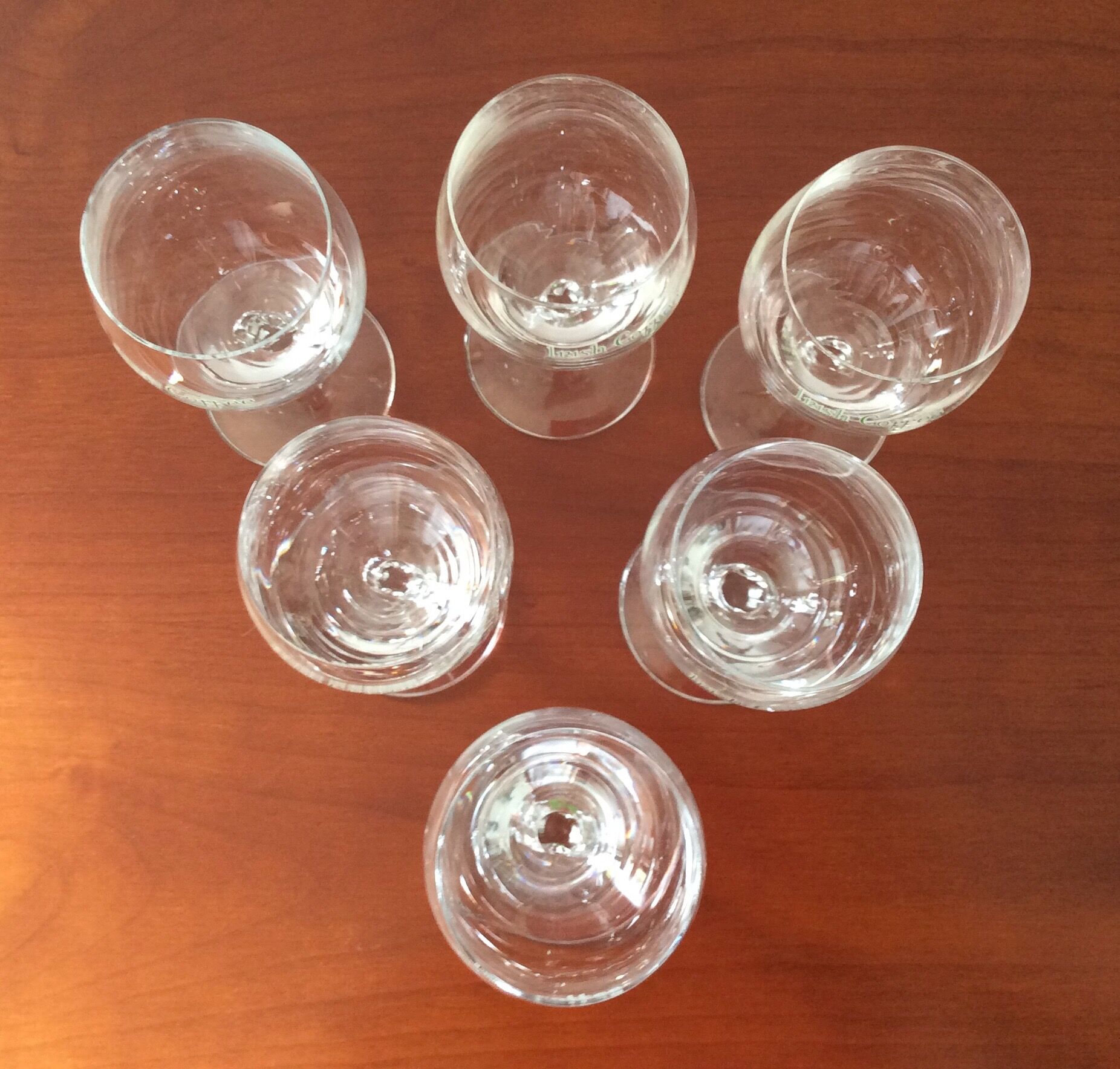 Set of 6 glasses on foot serographed "Irish Coffee"