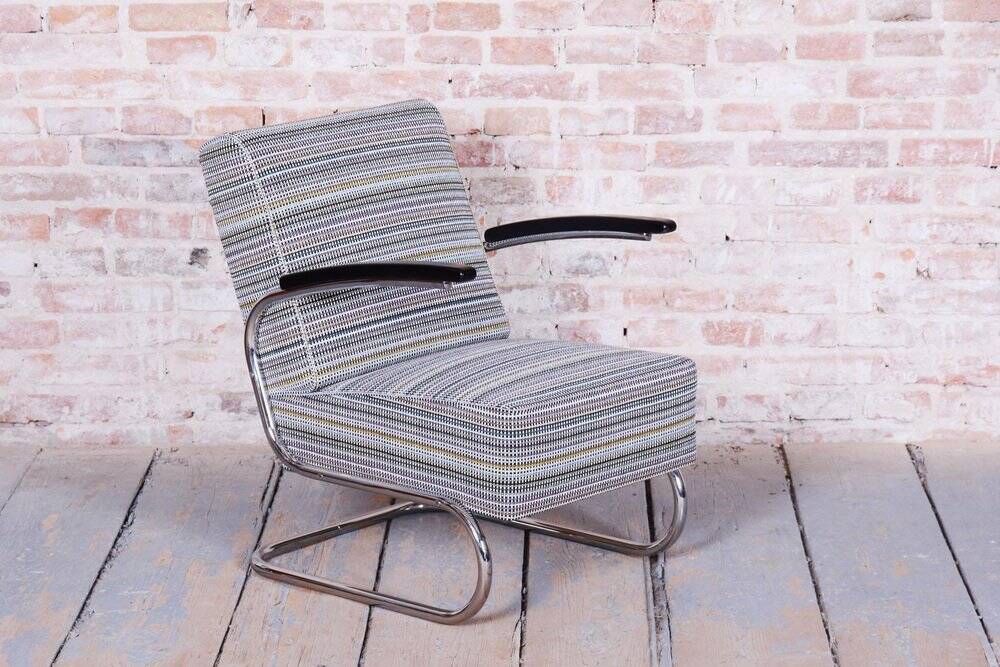 Set of Czech Bauhaus Armchair and Ottoman attributed to W. Gispen for Mücke-Melder, 1930s, Set of 2