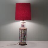 Large vintage table lamp with a custom handmade lampshade.