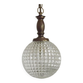French Vintage Molded Glass & Brass Pendant Light 1970s Globe Hanging Lamp