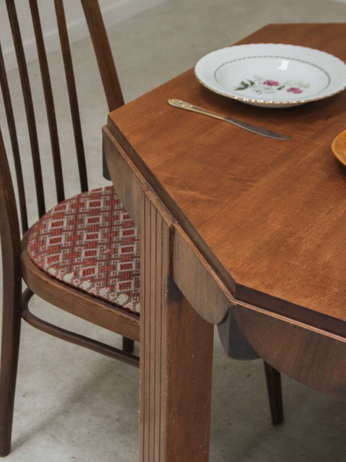 Solid wood octagonal dining table, Art Deco, France.