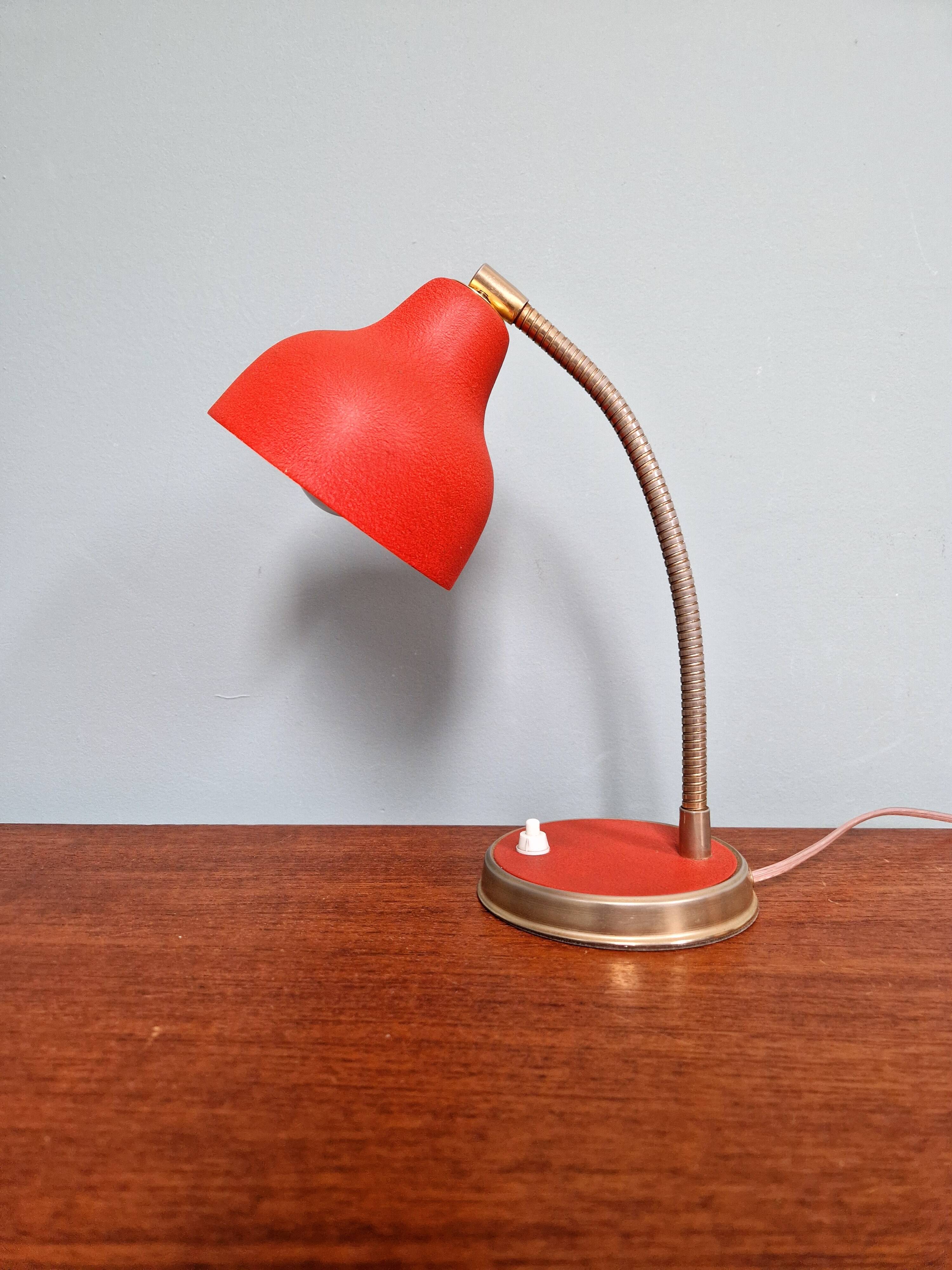 Vintage articulated desk lamp in red lacquered metal, 1950s