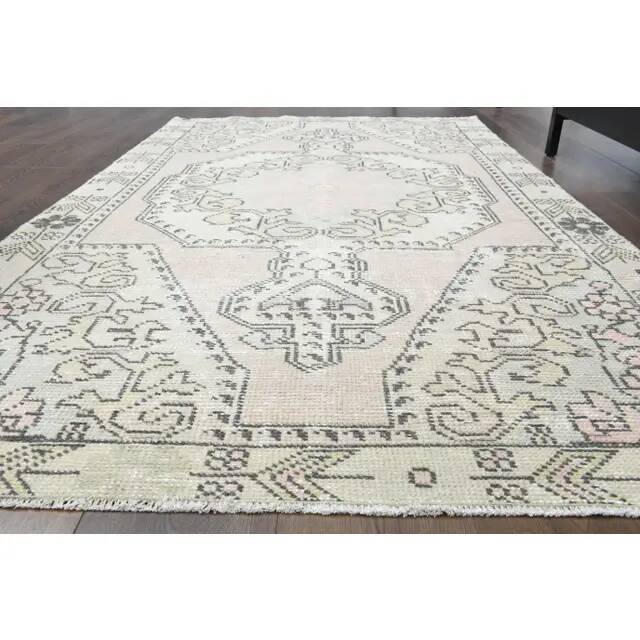 1970s Vintage Turkish Oushak Handmade Wool Cotton Pink Area Rug 130x211