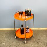 Space Age serving trolley, chrome and orange plastic trays, 1970s