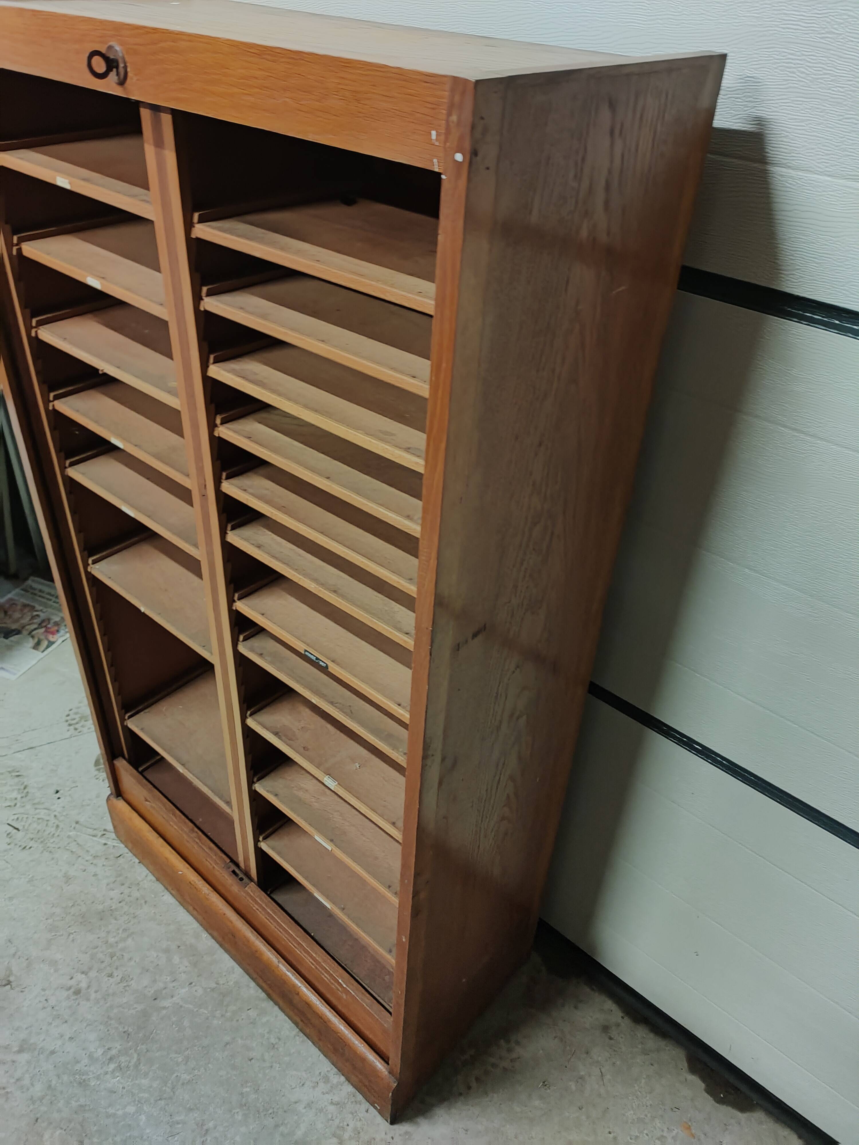50s-60s double curtain filing cabinet in oak