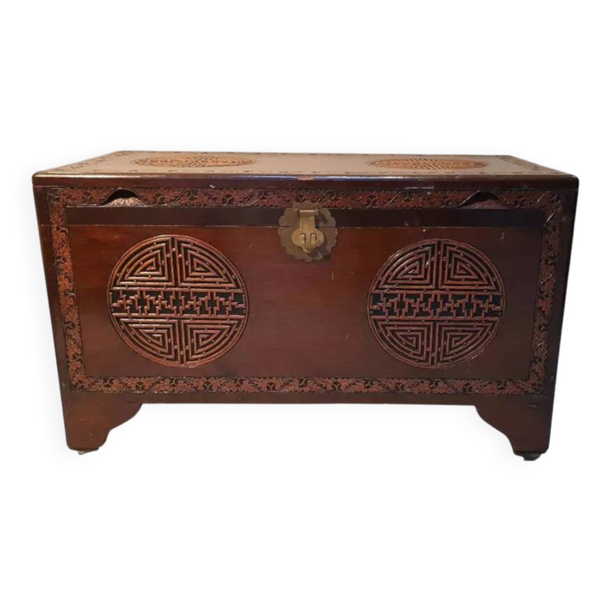 Chinese wedding chest in carved wood