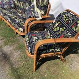 Set in vintage rattan sofa 3-seater seating and 2 seats