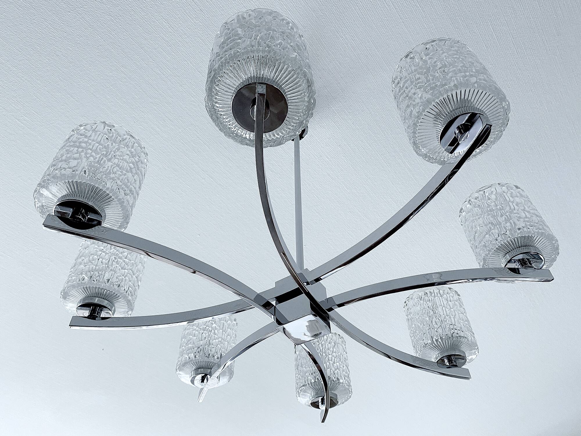 Large Vintage Architectonic  Chrome Glass Pendant Light