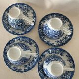 4 Coaching Scenes Blue Tea Cups and Saucers by Johnson Bros Ireston