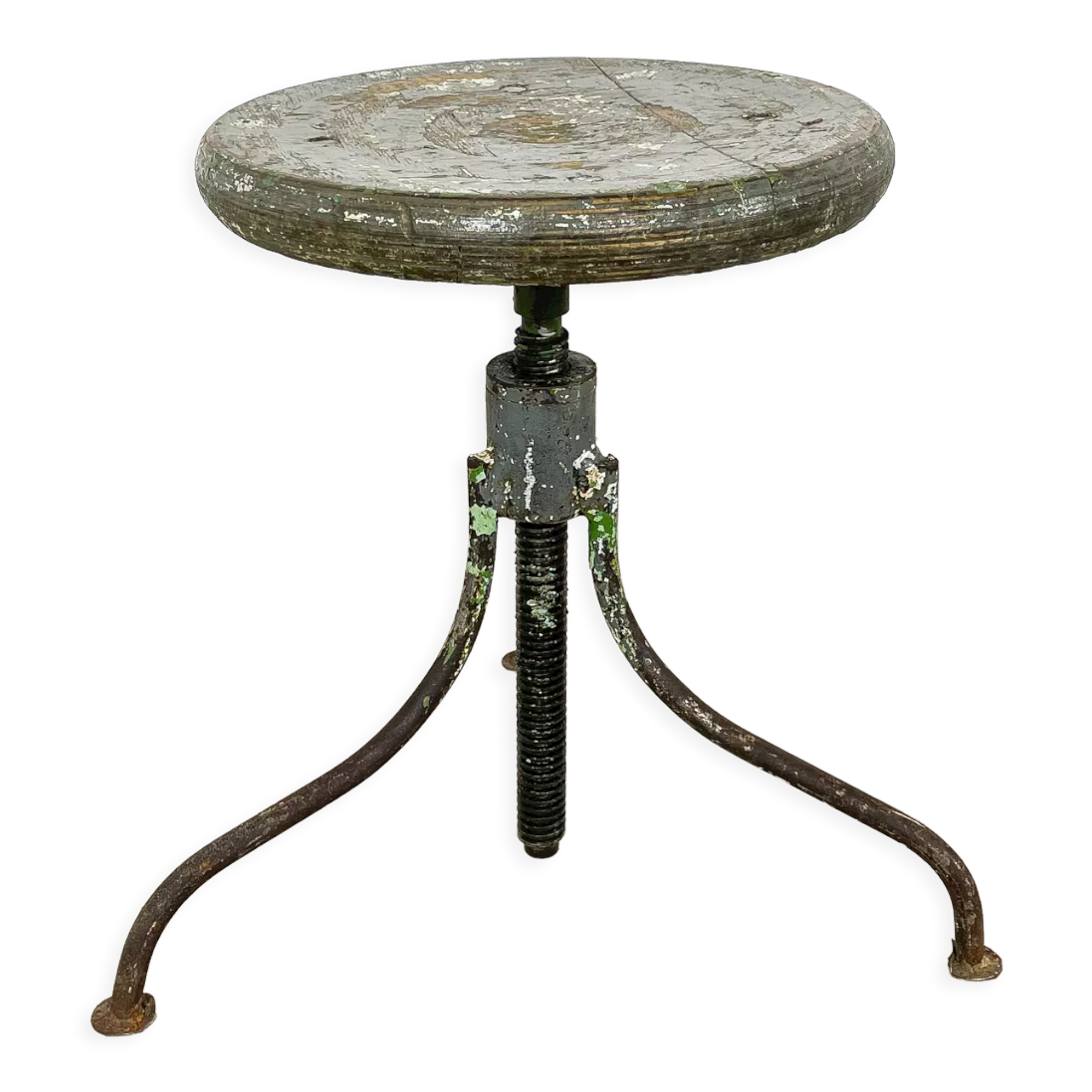 Industrial 3 legged factory swivel stool grey green