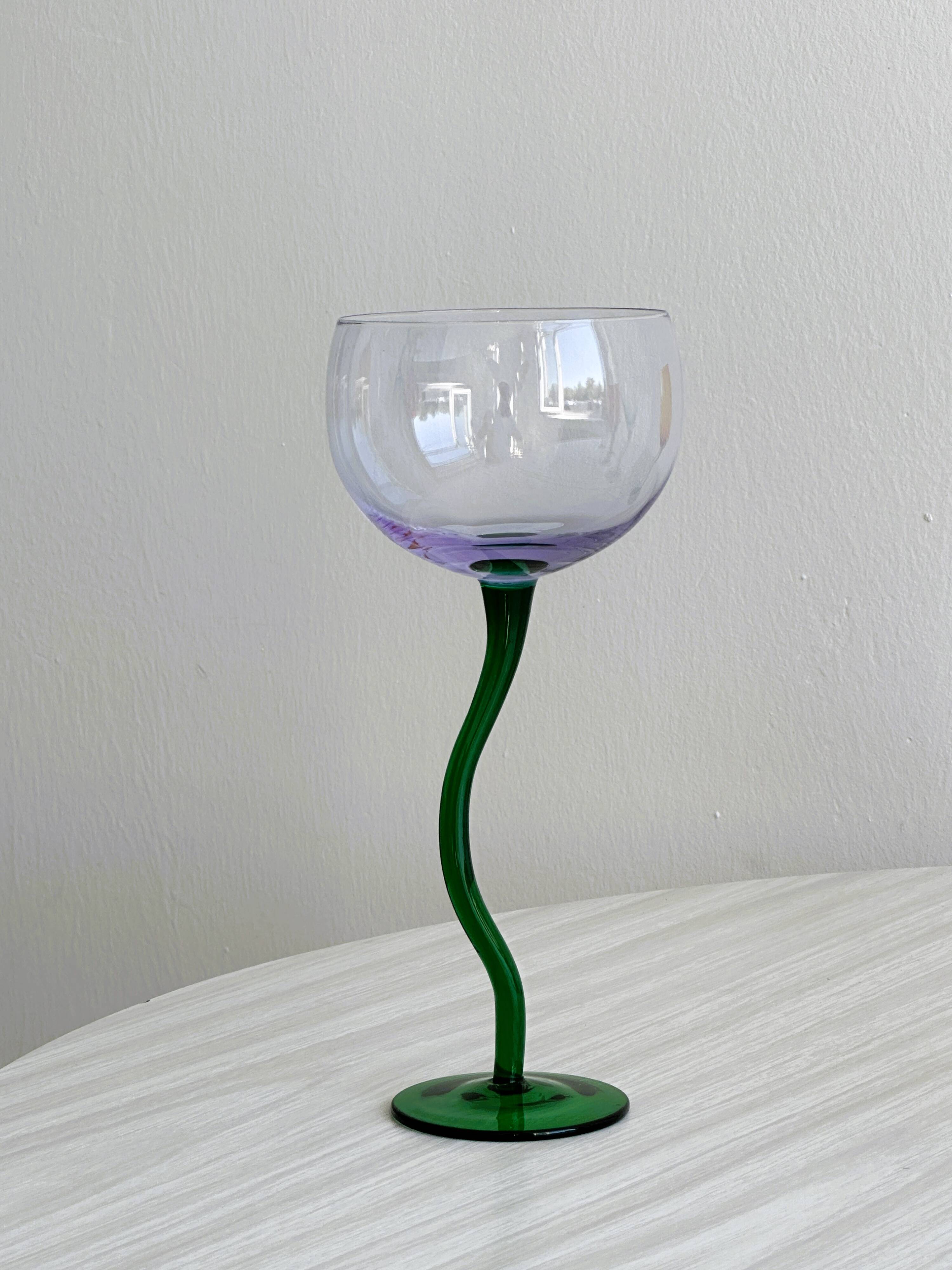 6 colored glasses with twisted feet