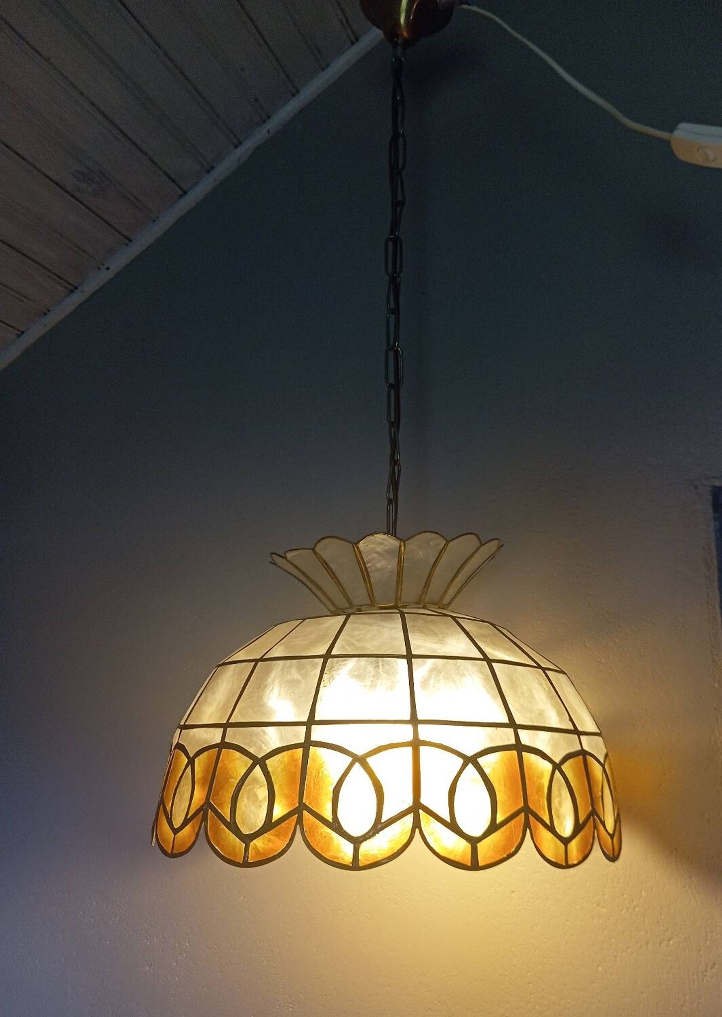 Vintage 1960s/70s mother-of-pearl pendant lampshade with collar
