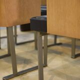 Set of 6 designer armchairs in oak and leather from the 1980s.