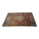 Tapis Oriental en laine nouée à la main, tons rouges et bleus, motif médaillon Vintage, à poils bas, 160x254 Cm