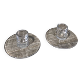 Pair of transparent glass candlesticks