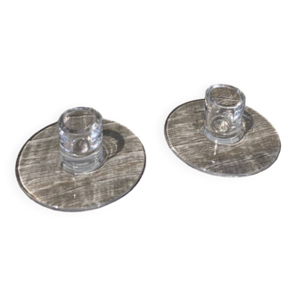 Pair of transparent glass candlesticks