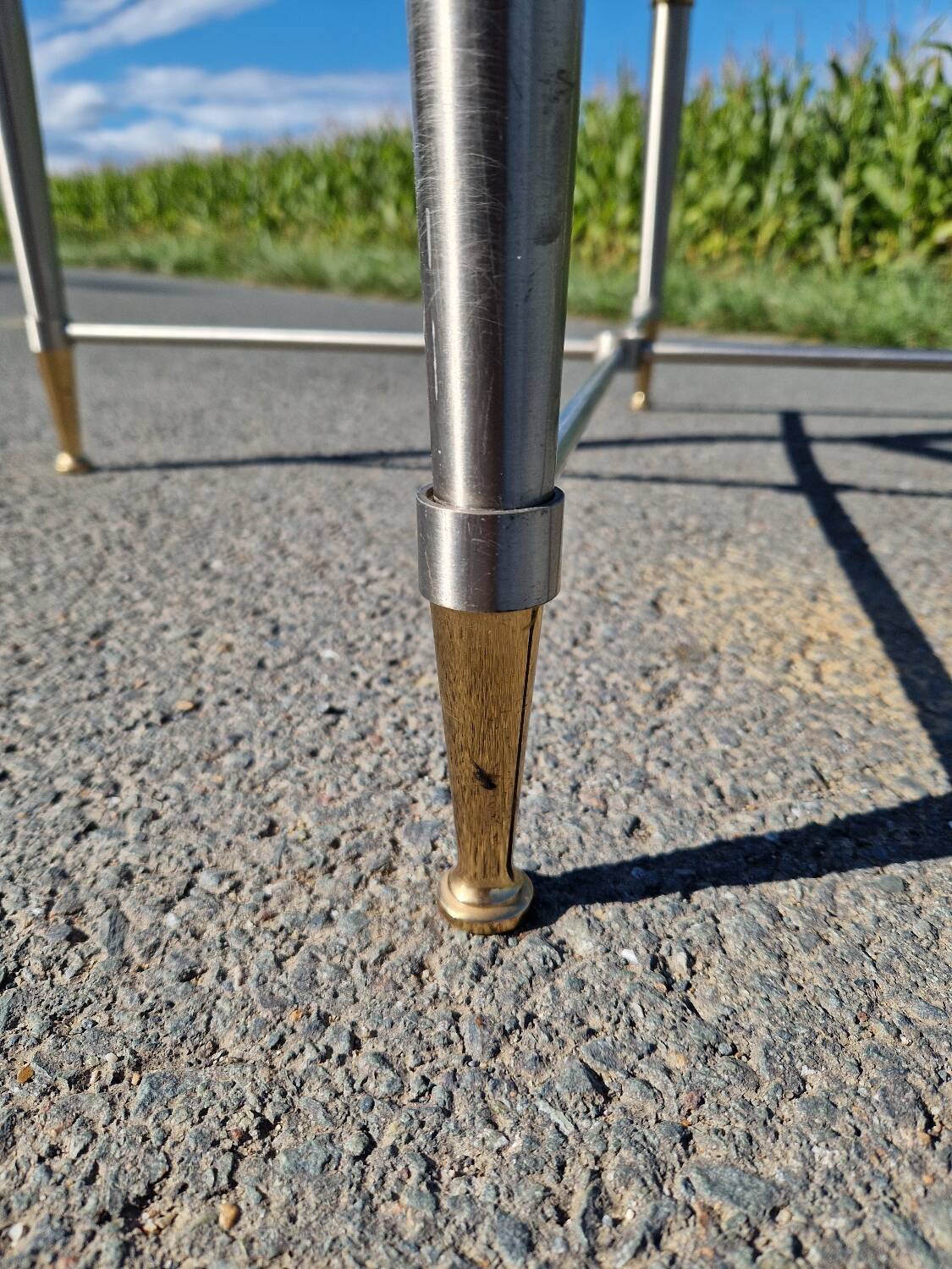 Vintage brushed steel and brass side table, 1970