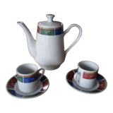 Coffee service cups saucers and coffee maker