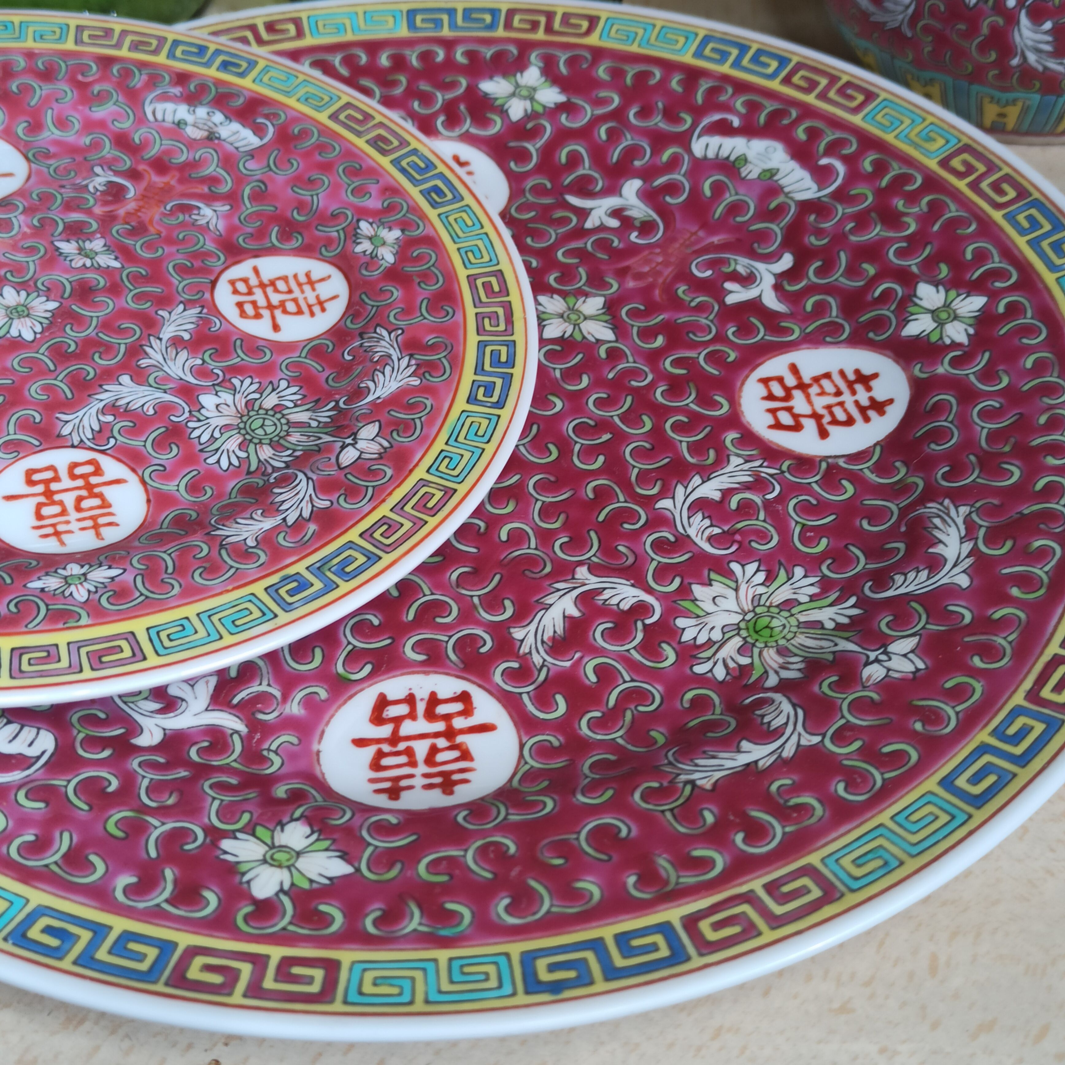 Vintage Mun Chou Longevity Chinese Plates