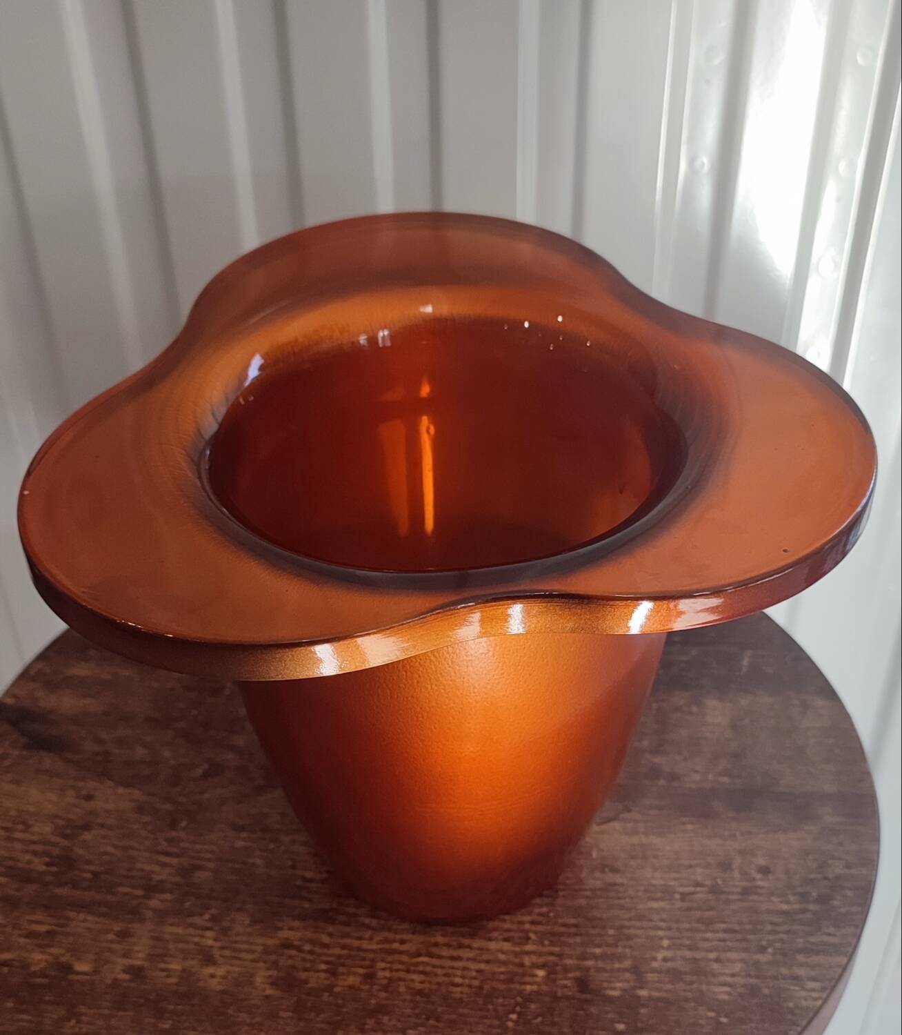 Vintage iridescent orange glass vase, 70s design