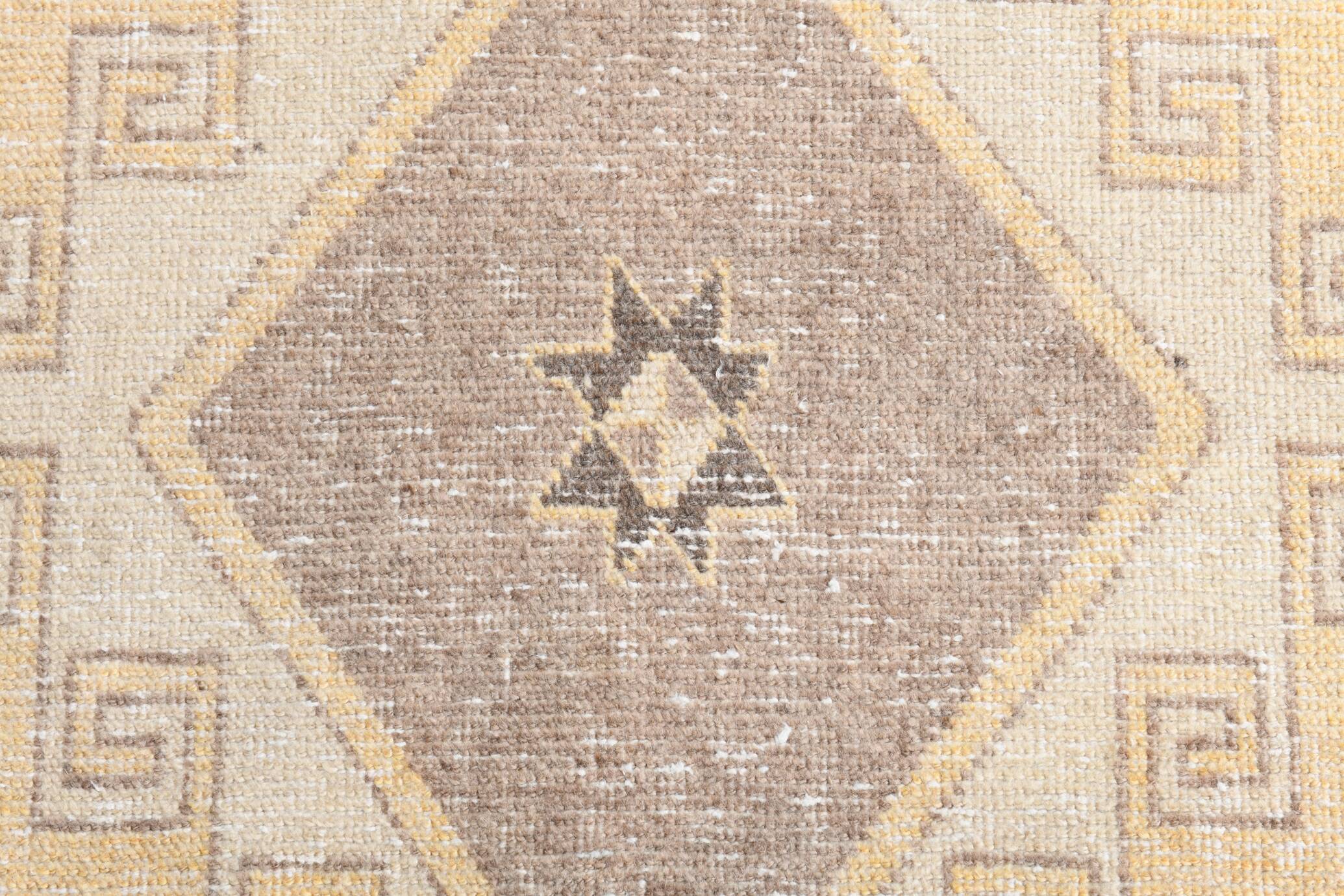 Cream Brown Oriental Turkish Runner Rug, 80x373Cm