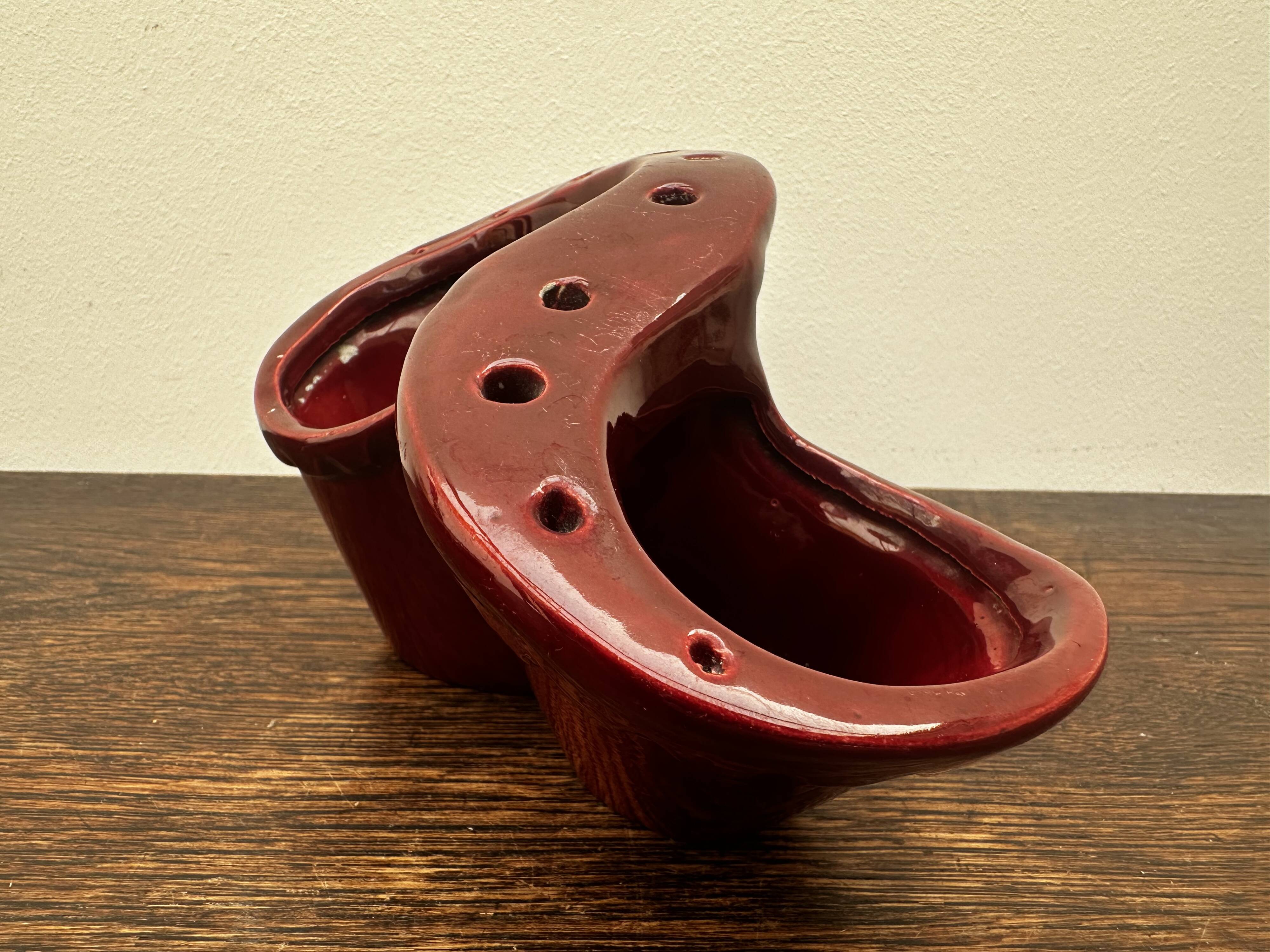 Burgundy ceramic flowerpot, 1950s