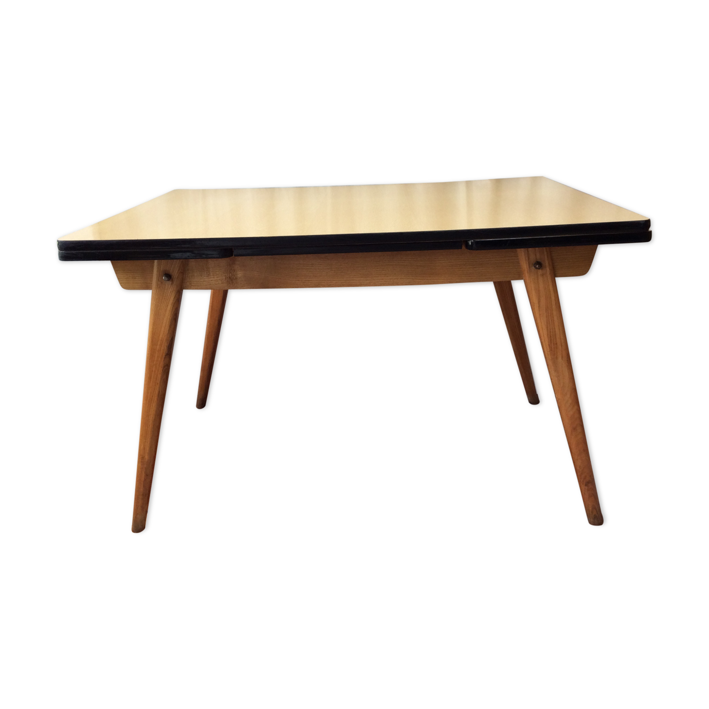 Table en bois et formica pieds compas