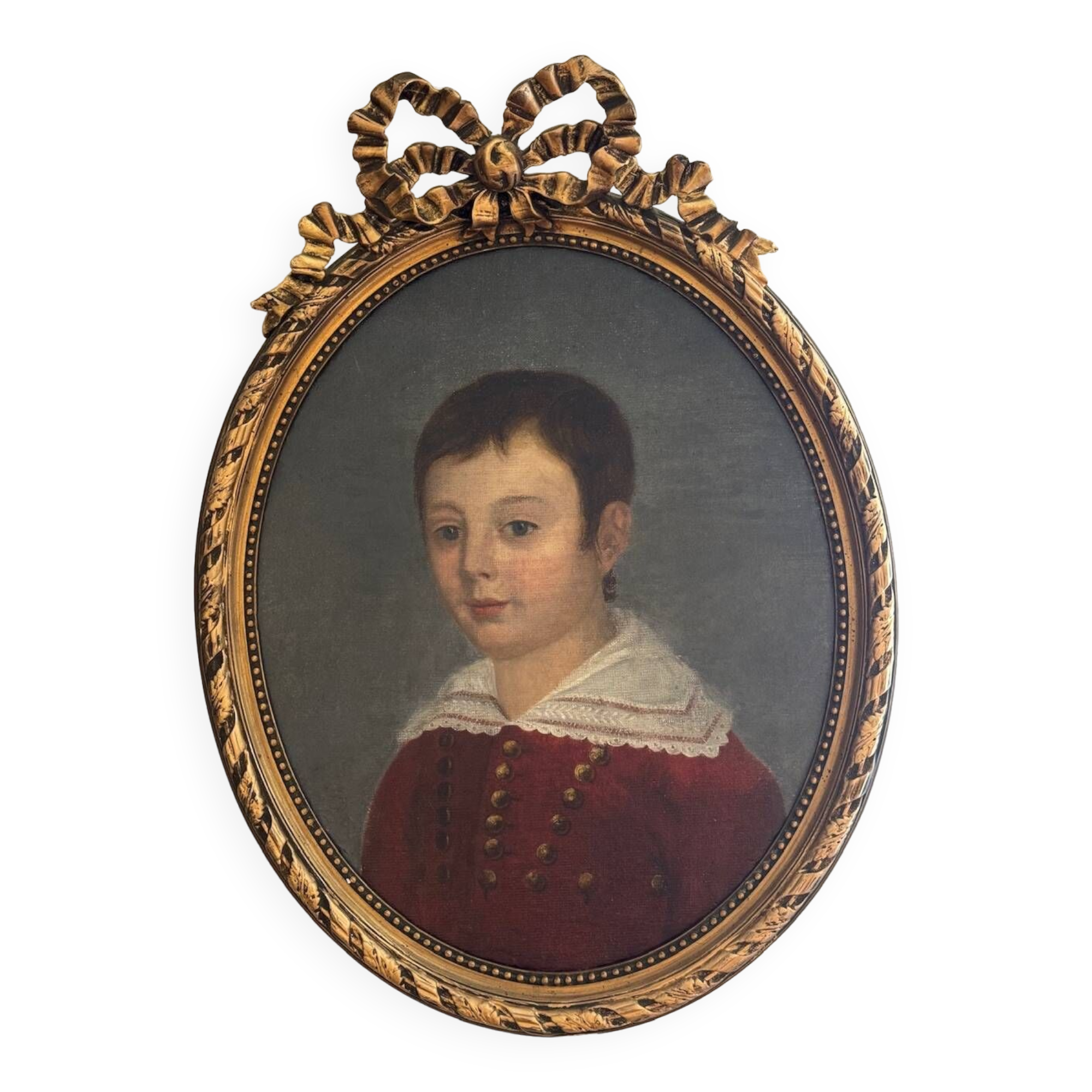 Old painting, portrait of a young boy 19th century