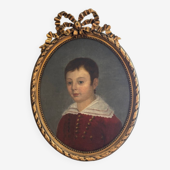 Tableau ancien, portrait d’un jeune garçon XIX siècle