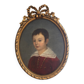 Tableau ancien, portrait d’un jeune garçon XIX siècle