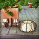Suspension light and its 2 rattan wall lights by Louis Sognot, 1950s