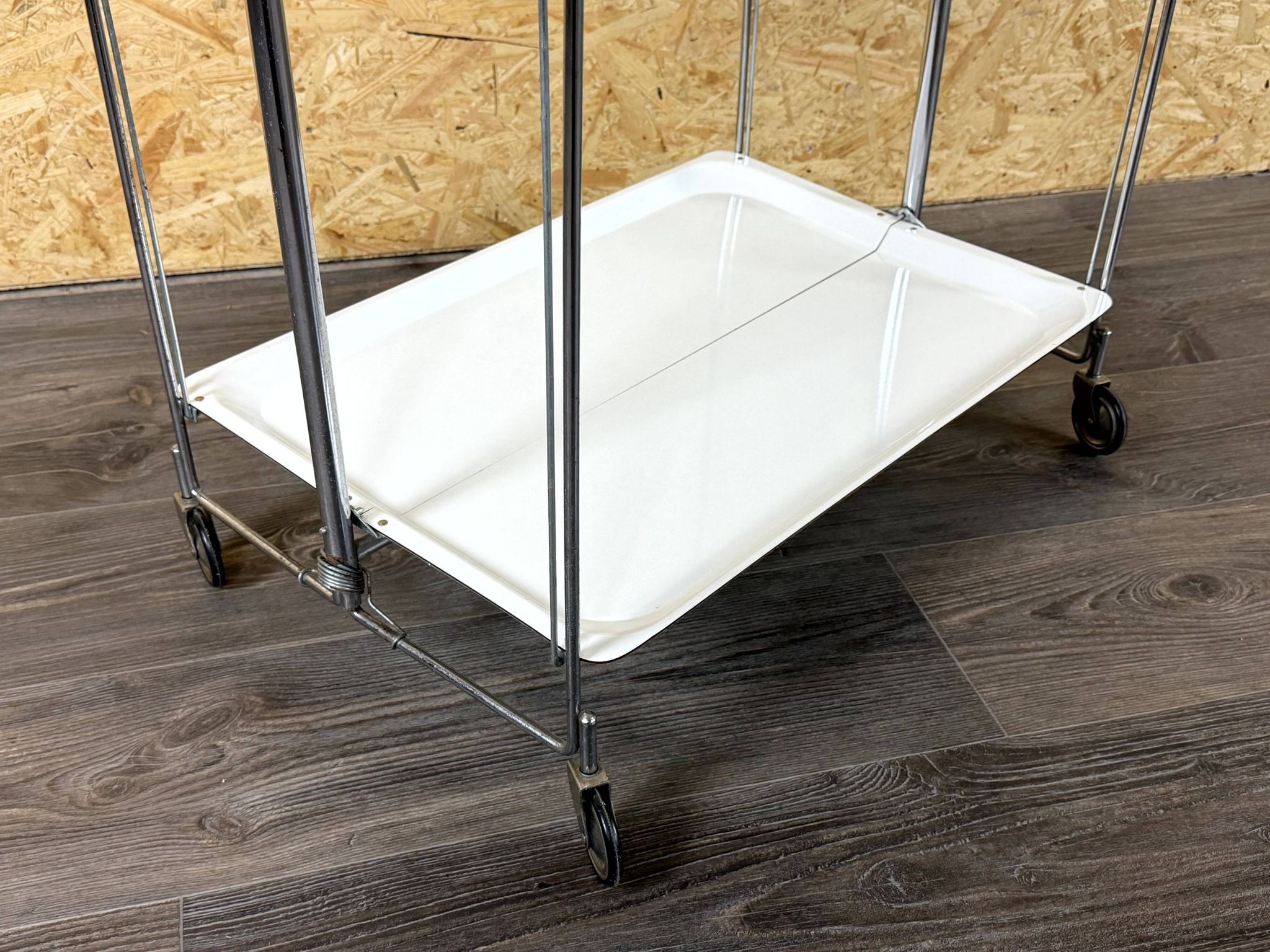 1960s 1970s Serving Cart Dinette Side Table Space Age Design Chrome White