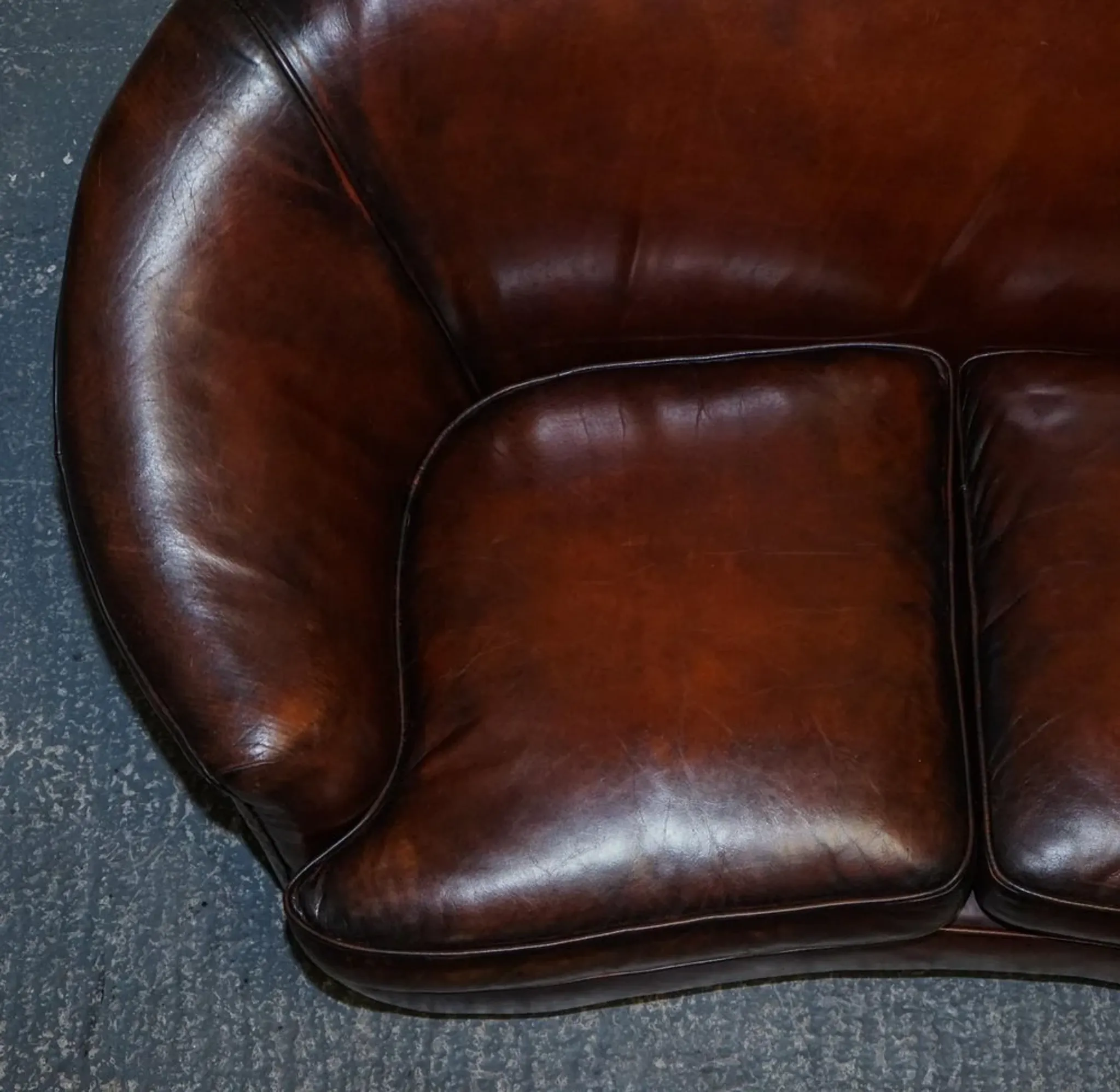 Art Deco Hand-Dyed Whisky Brown Sofa, Armchairs and Ottomans, 1920s, Set of 5