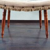 Vintage wooden footrest with 1970 fringed fabric coating