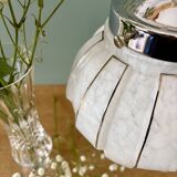 Vintage art deco globe pendant light in white and silver Clichy glass