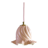 Old pendant light in pink and white painted glass, French pendant light - delivered with socket and cable