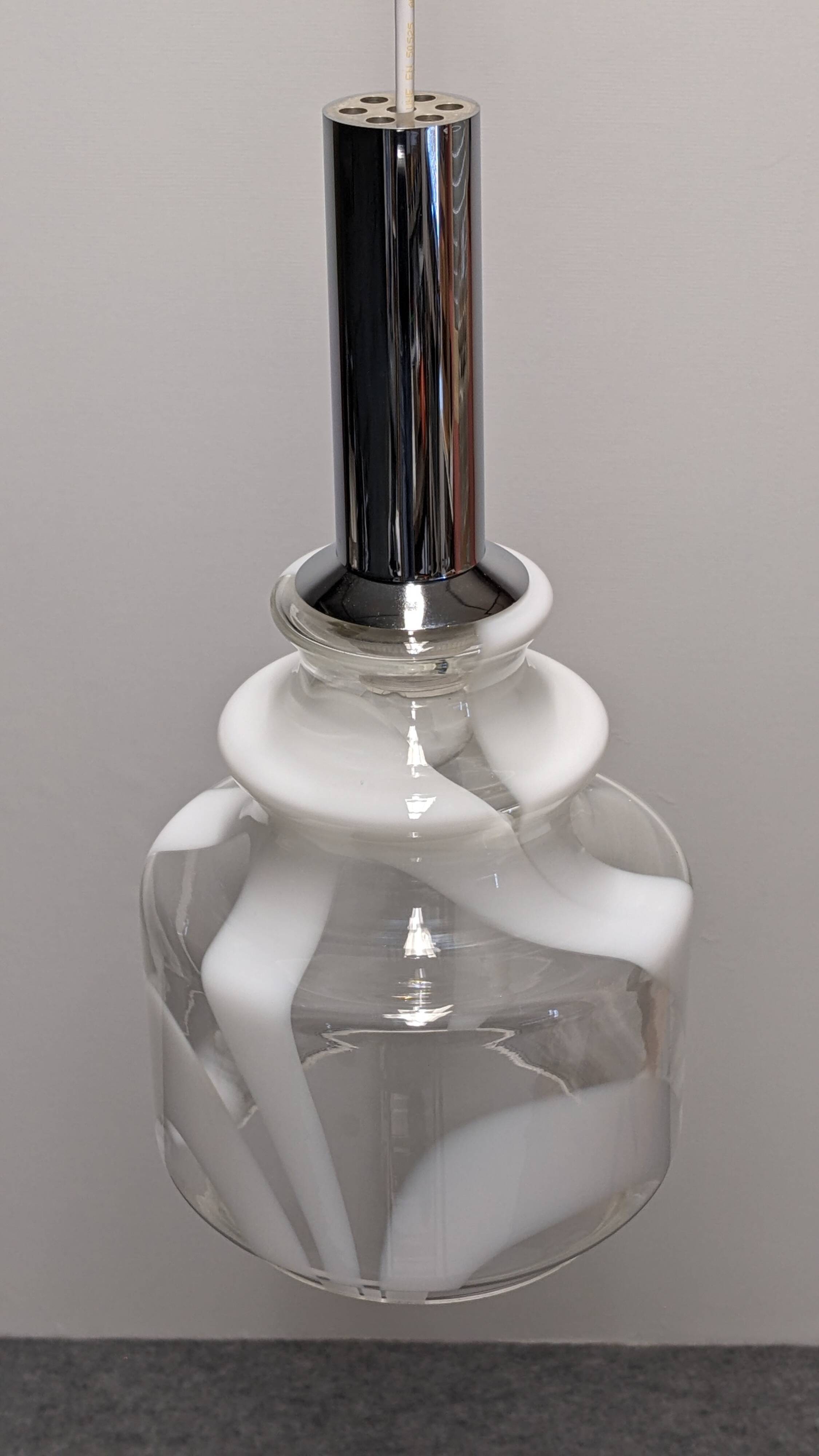 Murano white harlequin blown glass pendant light, Italy circa 1970