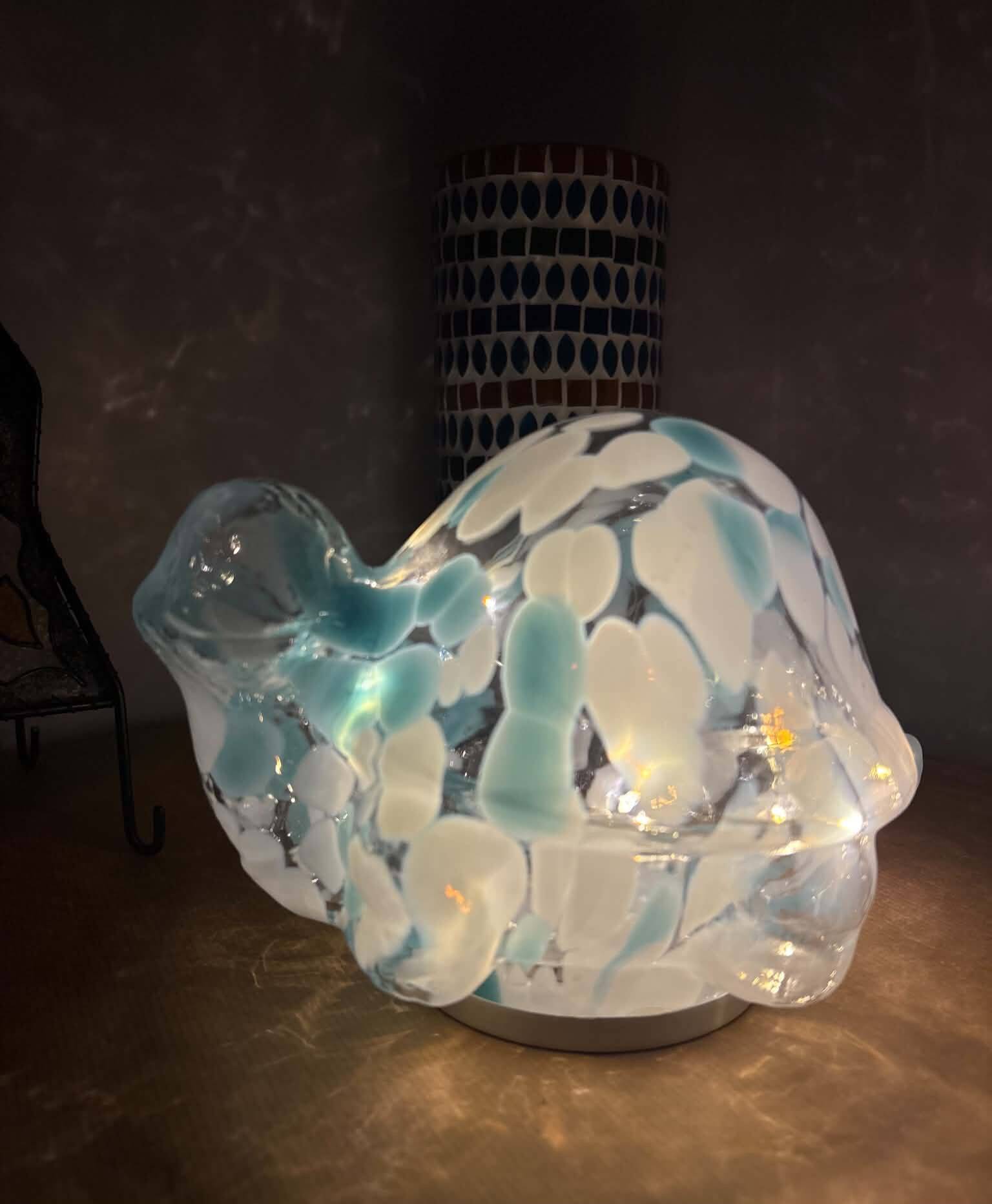 Light turtle in light blue and white glass – vintage / retro
