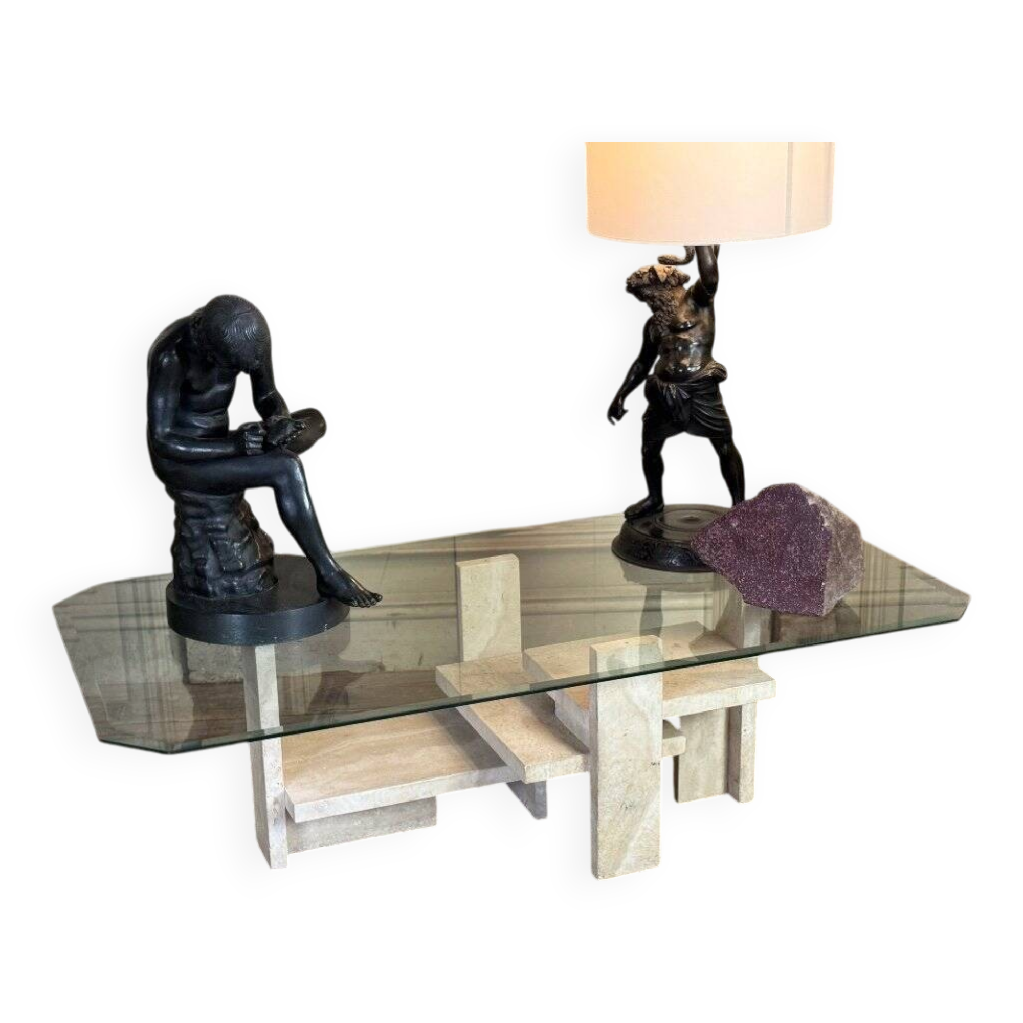 Brutalist Travertine Coffee Table by Willy Ballez