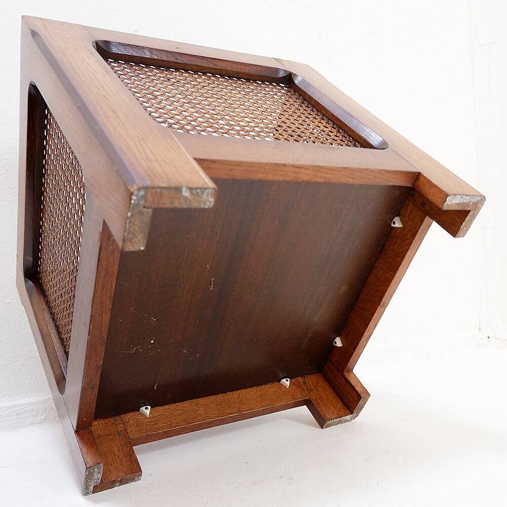 Pair of vintage wooden planters with woven rattan panels - 1970s