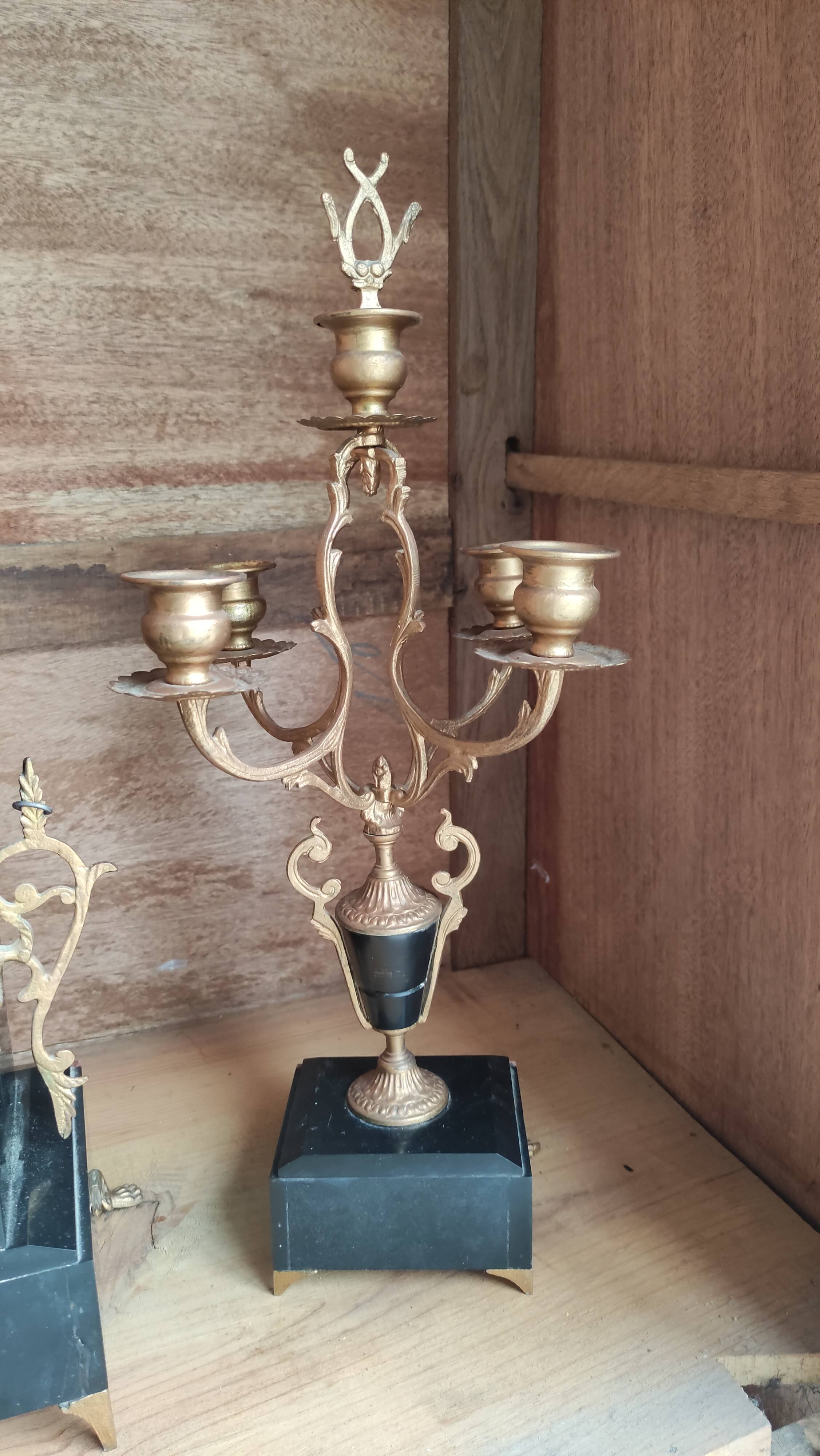 Old fireplace set period Napoleon III clock clock chandeliers