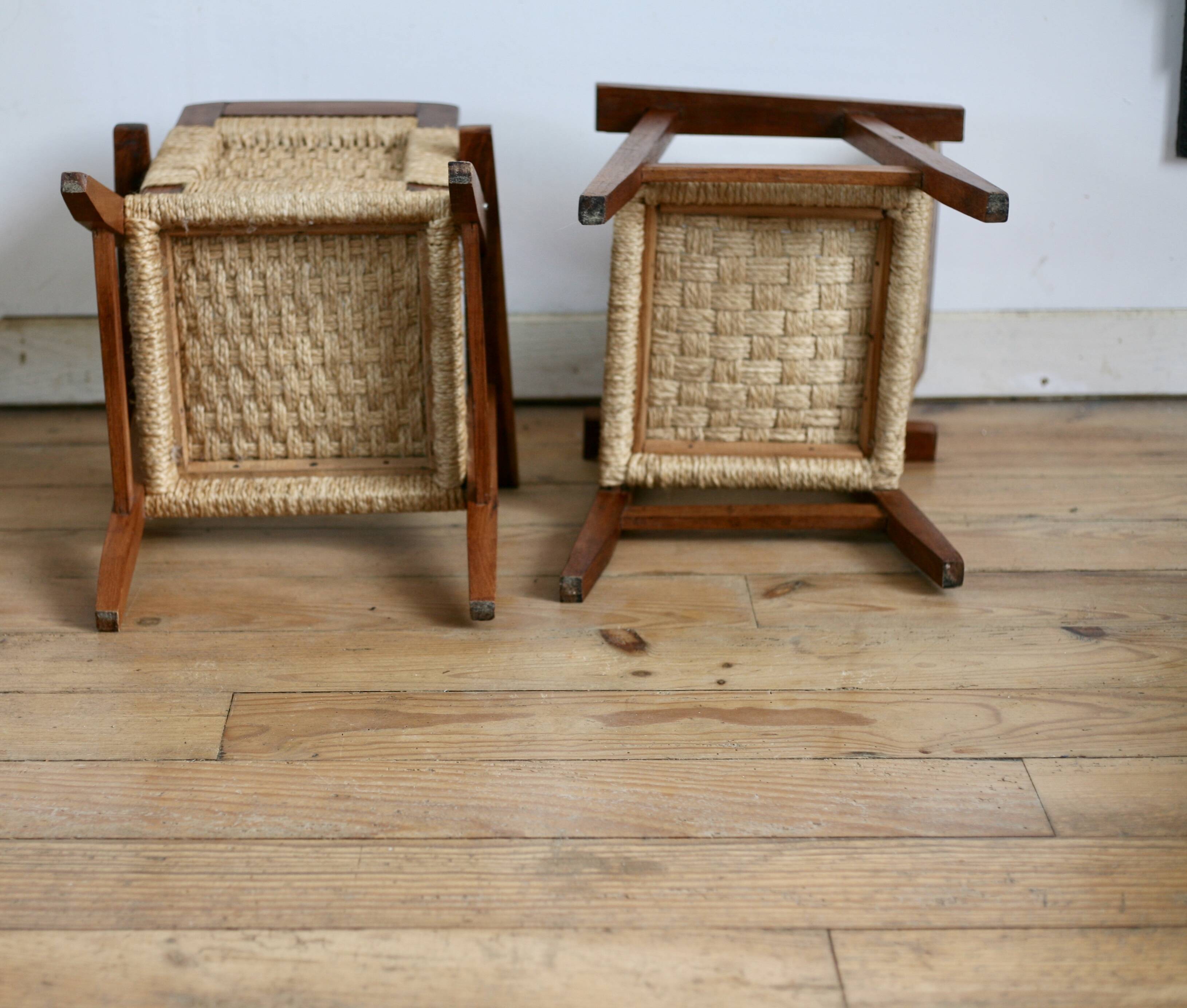 Pair of children's armchairs in rope, attributed to Audoux Minet.