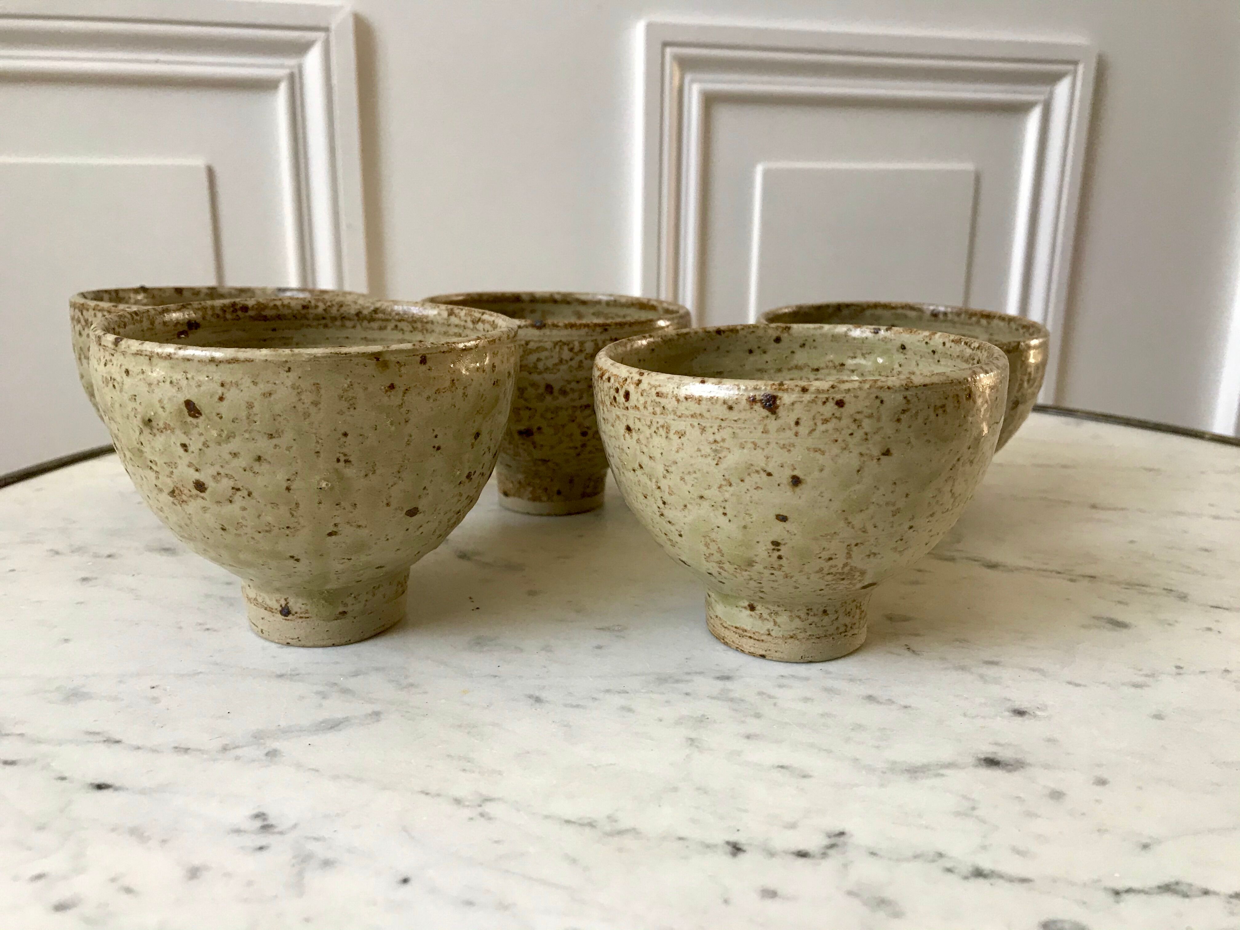 lot de 5 petits bols en céramique / grès émaillé / poterie artisanale années 70