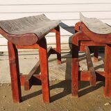 Pair of farm benches, solid wood, brutalist