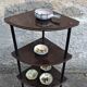 Corner unit with 3 shelves in brown Formica and black metal frame