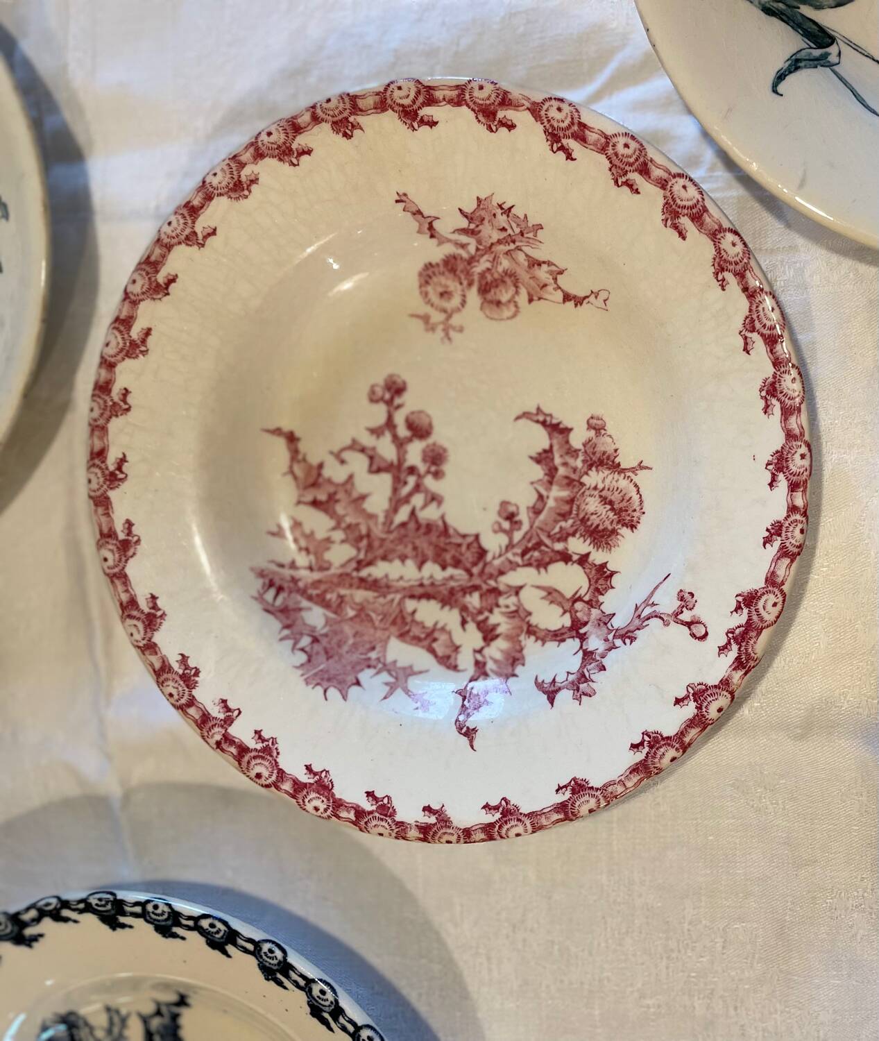 6 Mismatched Terre de Fer Hollow Plates Gien Late 19th Early 20th