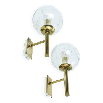 Vintage brass and glass wall lights, 1960s Doria Leuchten
