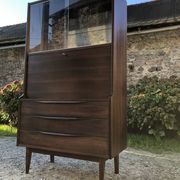 Vintage Scandinavian secretary in rosewood with drawers featuring fin-style handles.